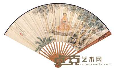 叶曼叔 李玉玻 无量寿佛 书法 成扇 51×19cm